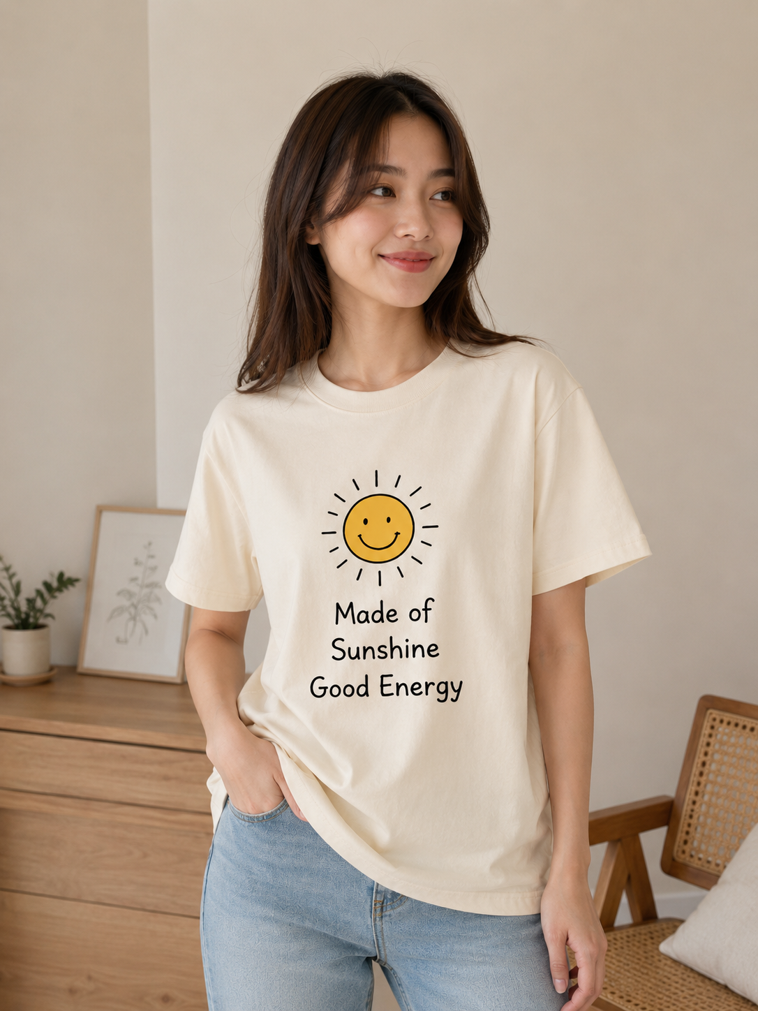 Made of Sunshine Good Energy Cream Graphic T-Shirt – Casual Everyday Wear