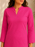 Hot Pink Eyelet Embroidered V-Neck Kurta Top