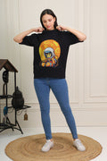 Cute Astronaut Graphic Oversized Black T-Shirt for Women