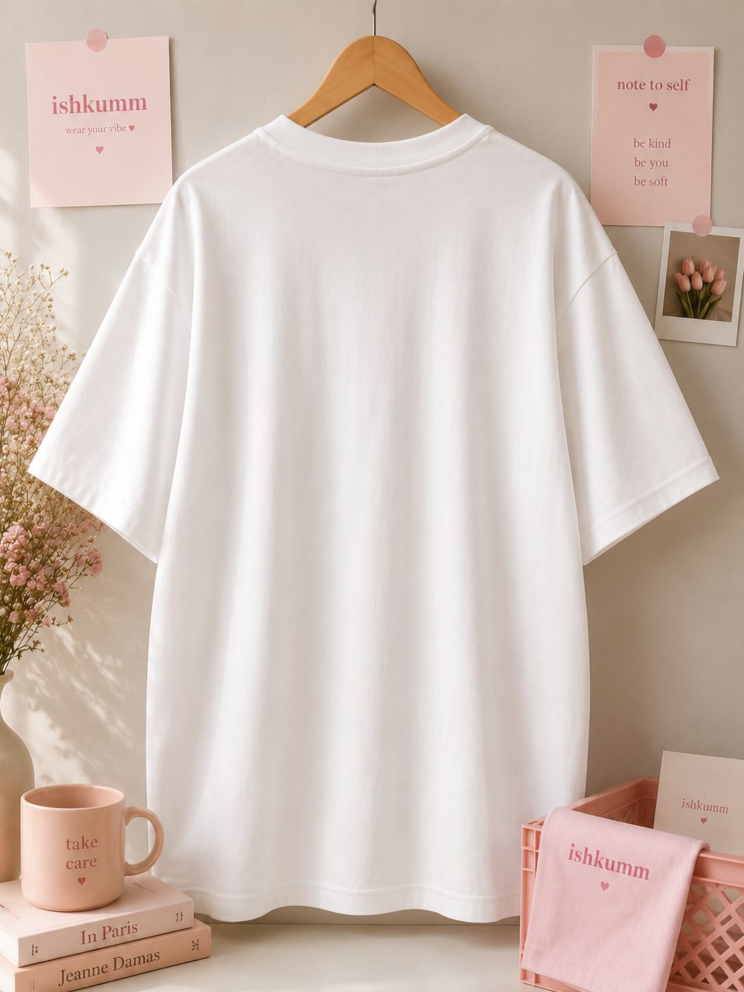 white cute tshirt with a love quoted note
