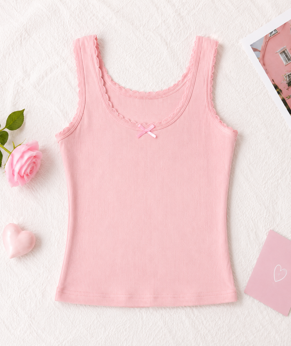 Soft Pink Ribbed Tank Top – Minimal Cute Aesthetic Summer Outfit