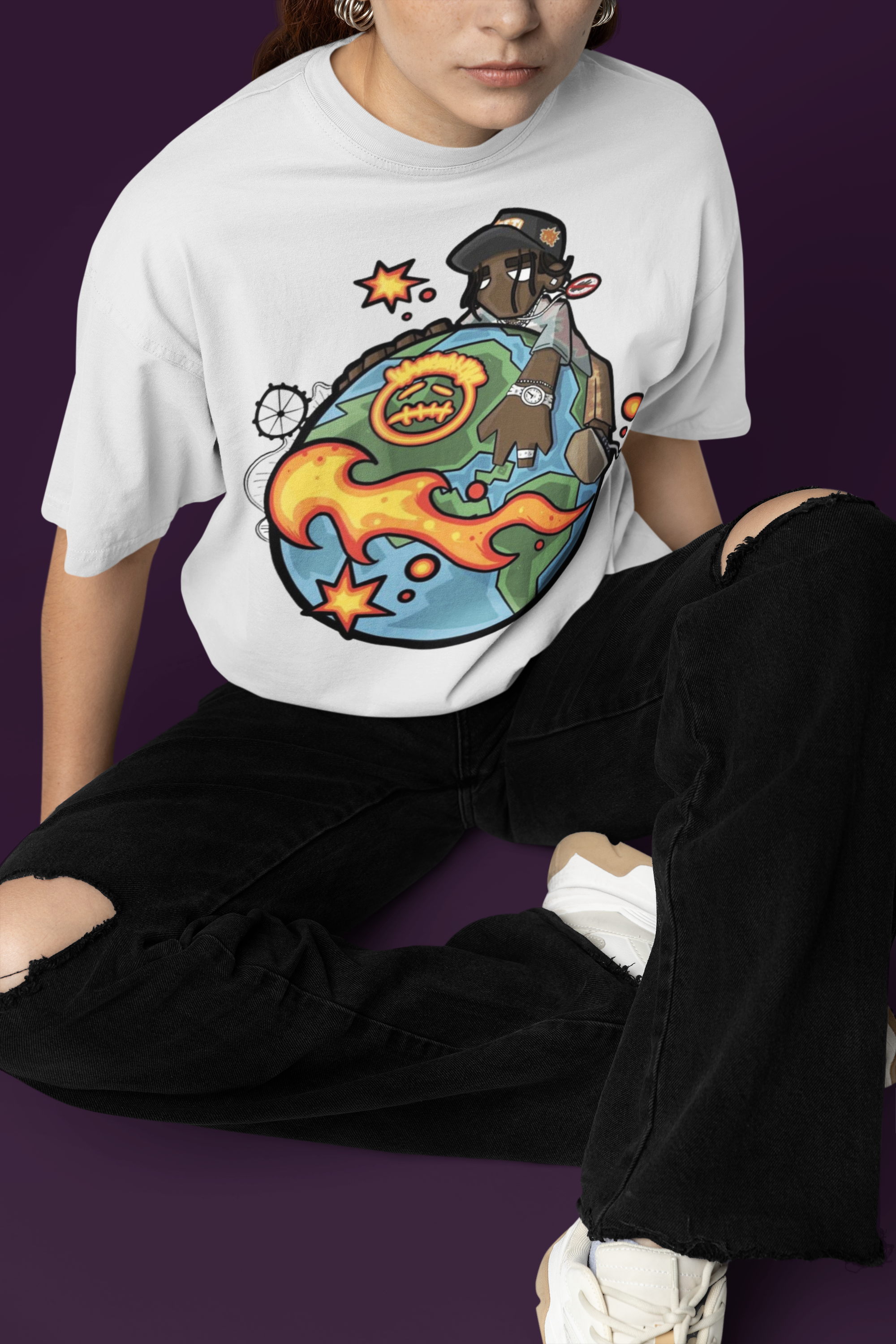 Urban World Graphic Oversized White T-Shirt