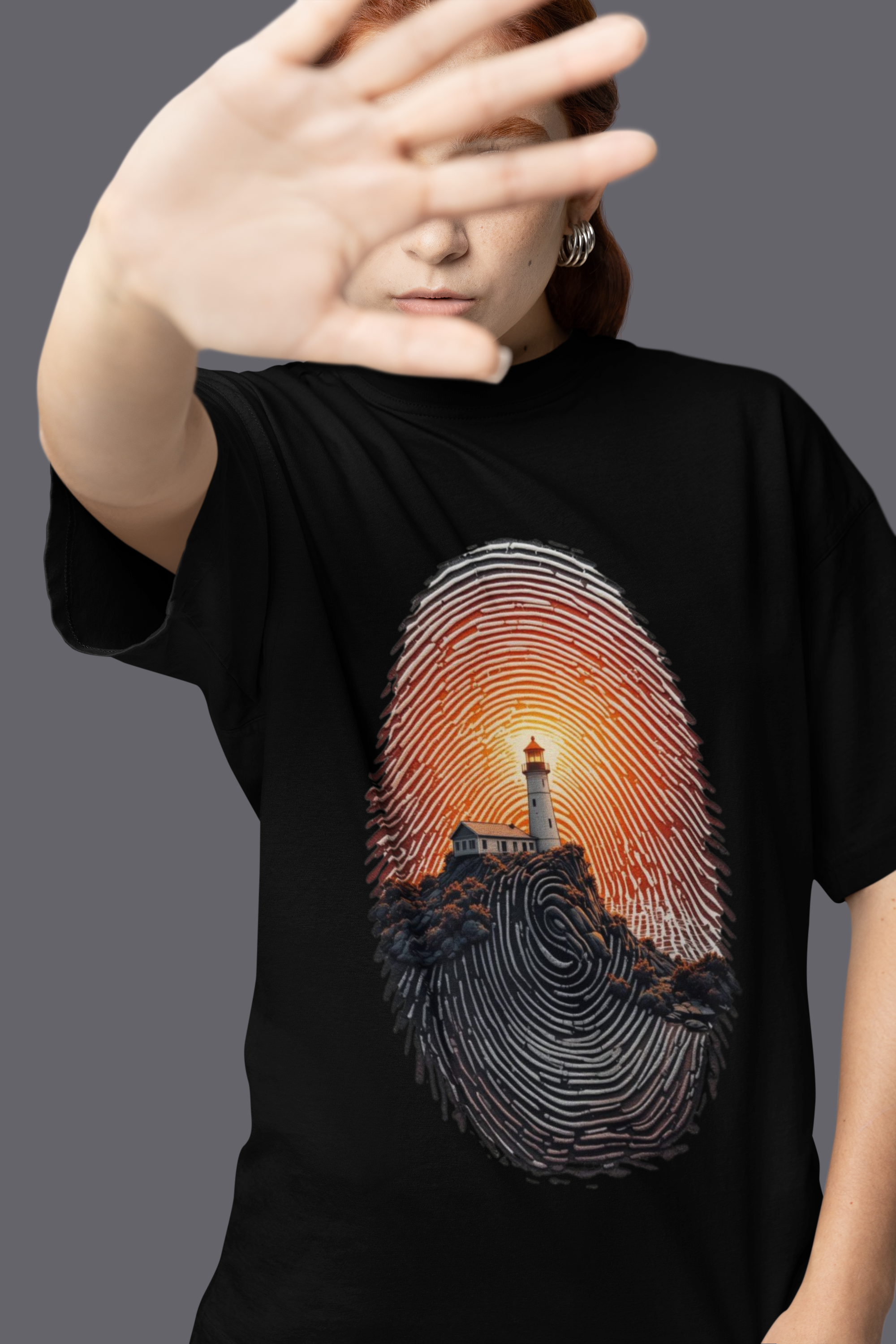 Lighthouse Fingerprint Art Graphic T-Shirt