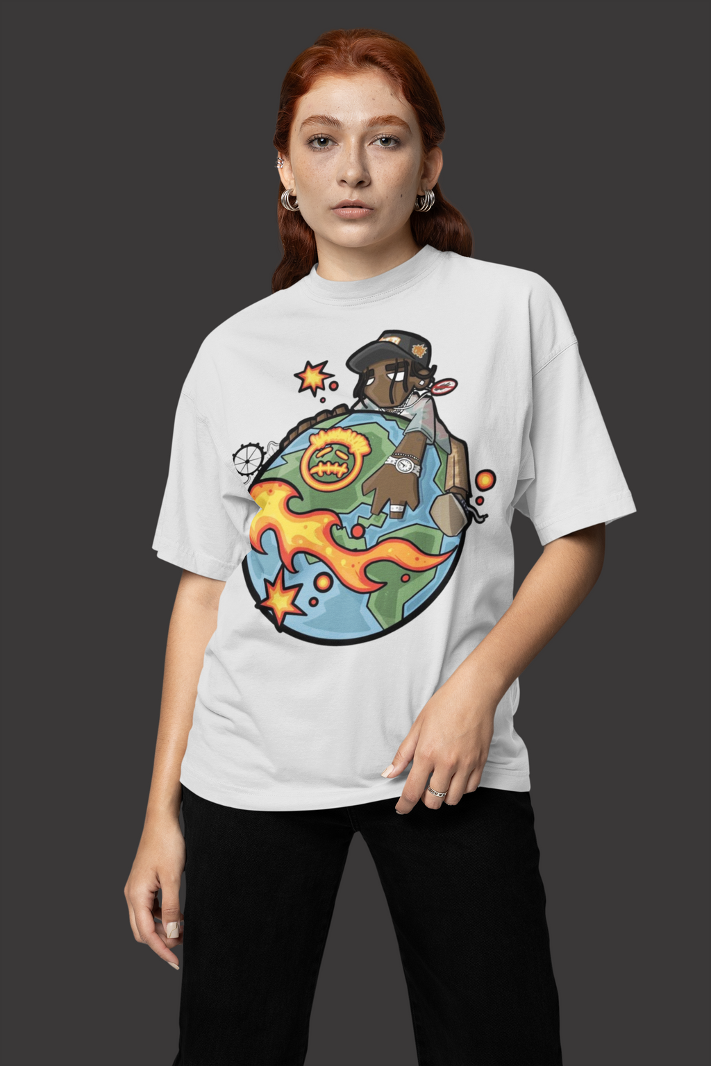 Urban World Graphic Oversized White T-Shirt
