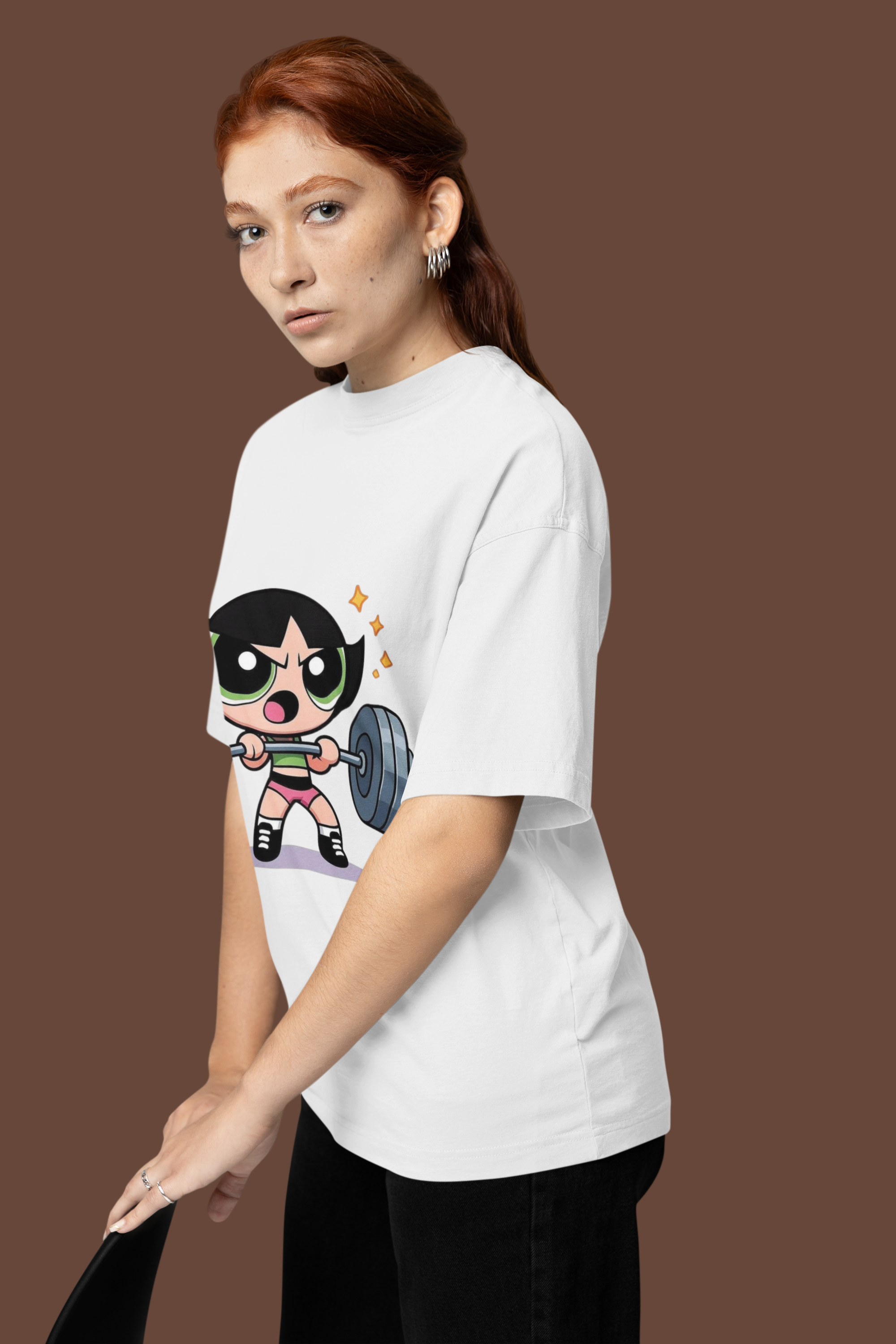 Cartoon Power Powerlifting Graphic White T-Shirt