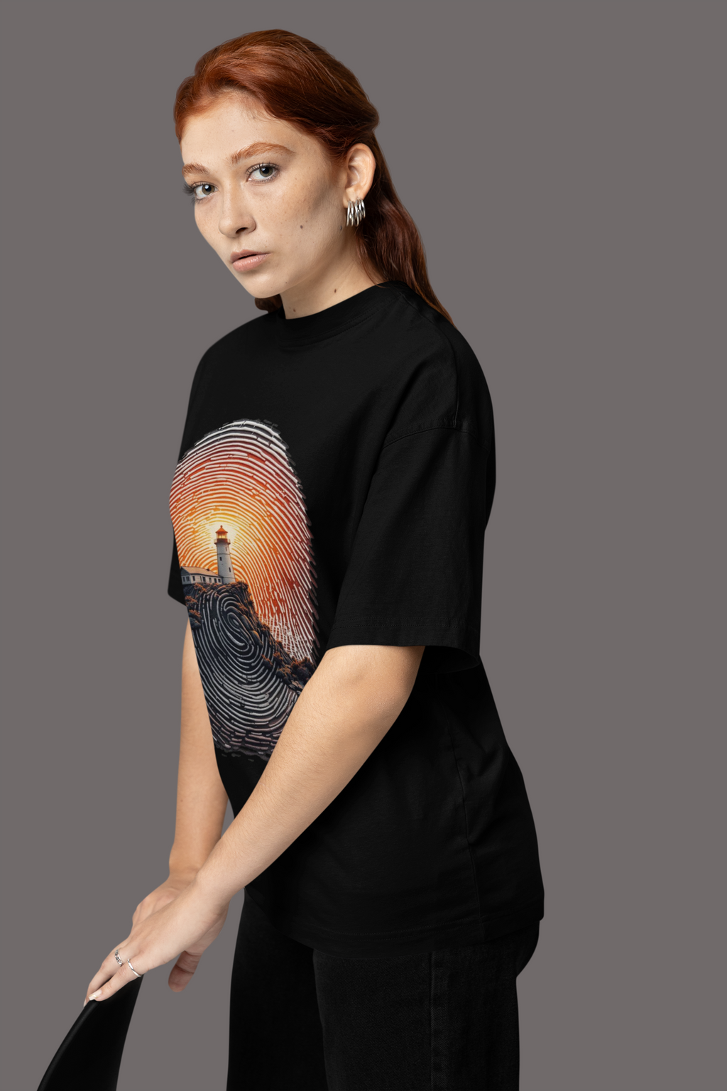 Lighthouse Fingerprint Art Graphic T-Shirt