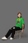 Chill Cat Astronaut Graphic Green Oversized T-Shirt