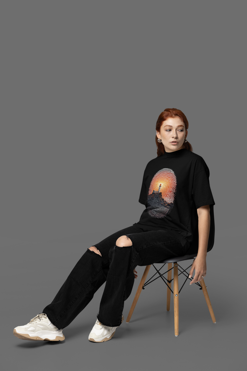 Lighthouse Fingerprint Art Graphic T-Shirt