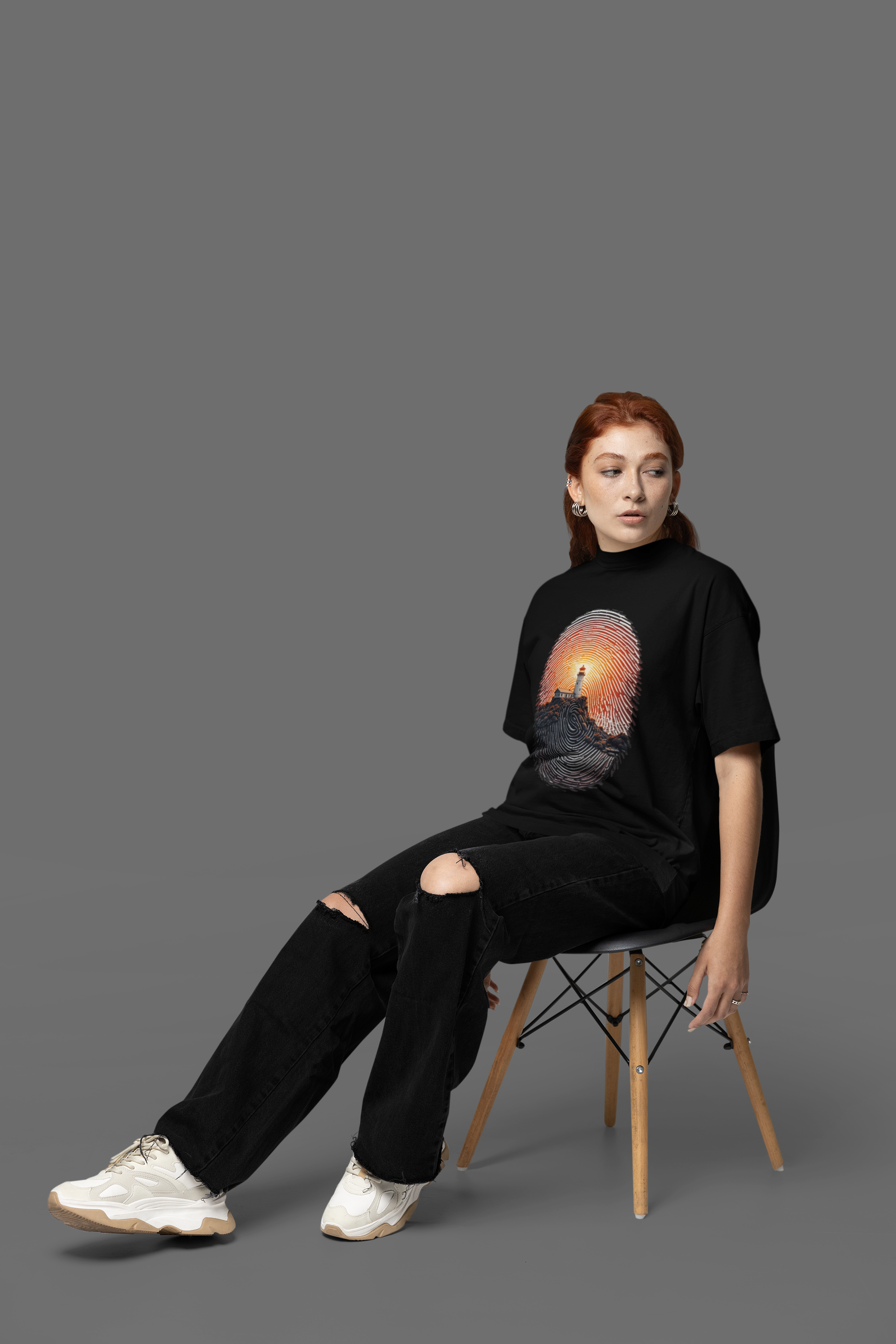 Lighthouse Fingerprint Art Graphic T-Shirt