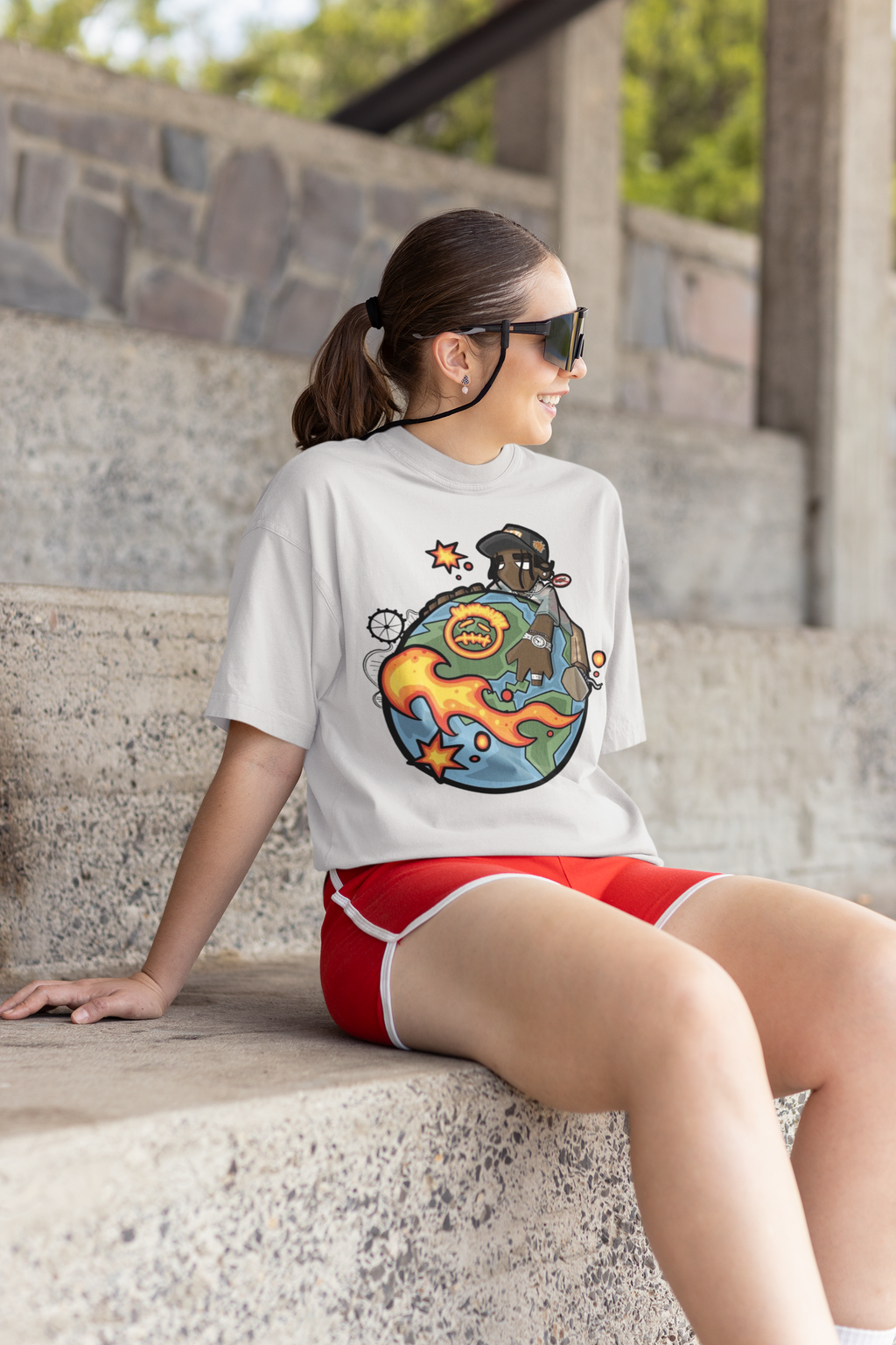 Urban World Graphic Oversized White T-Shirt