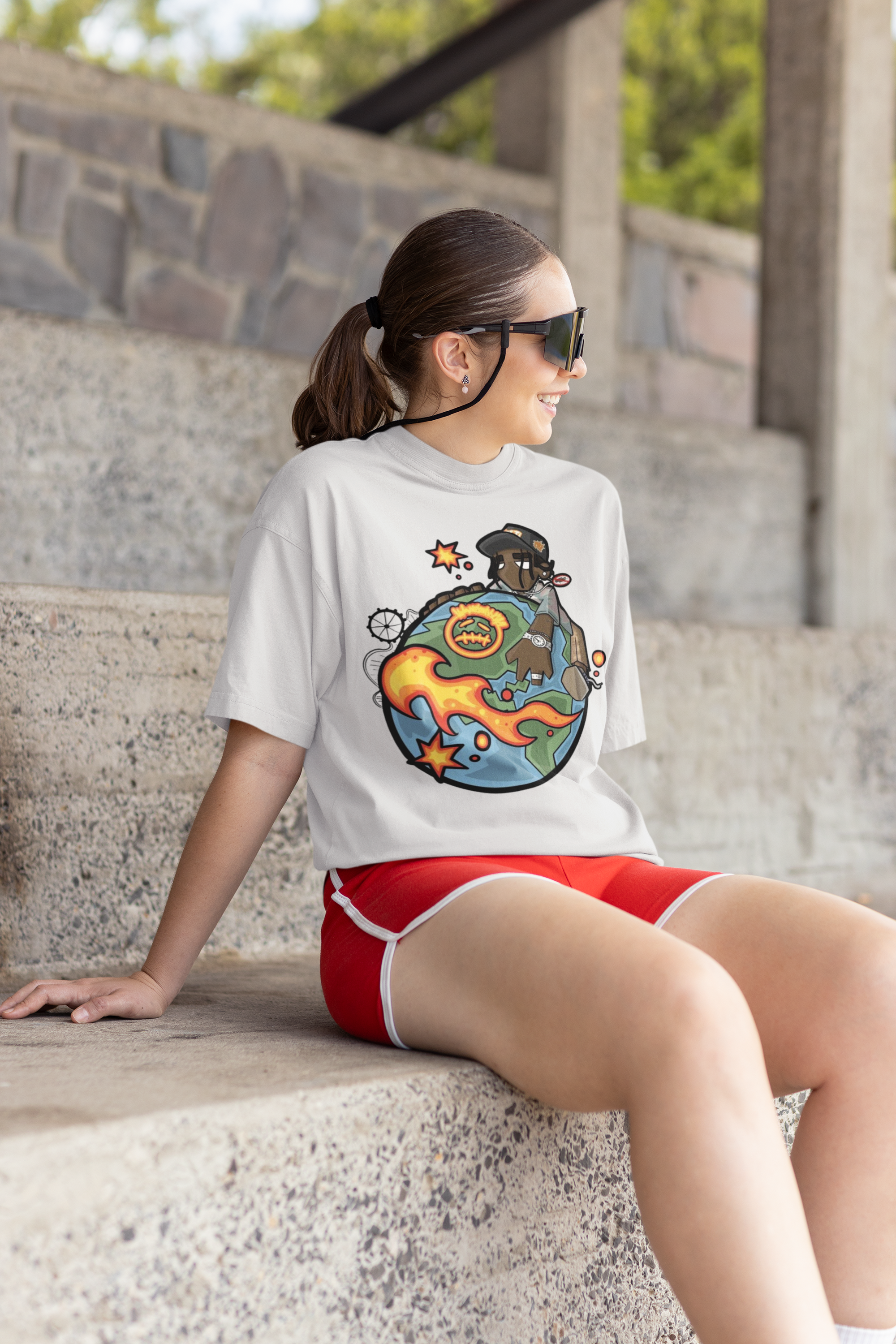 Urban World Graphic Oversized White T-Shirt
