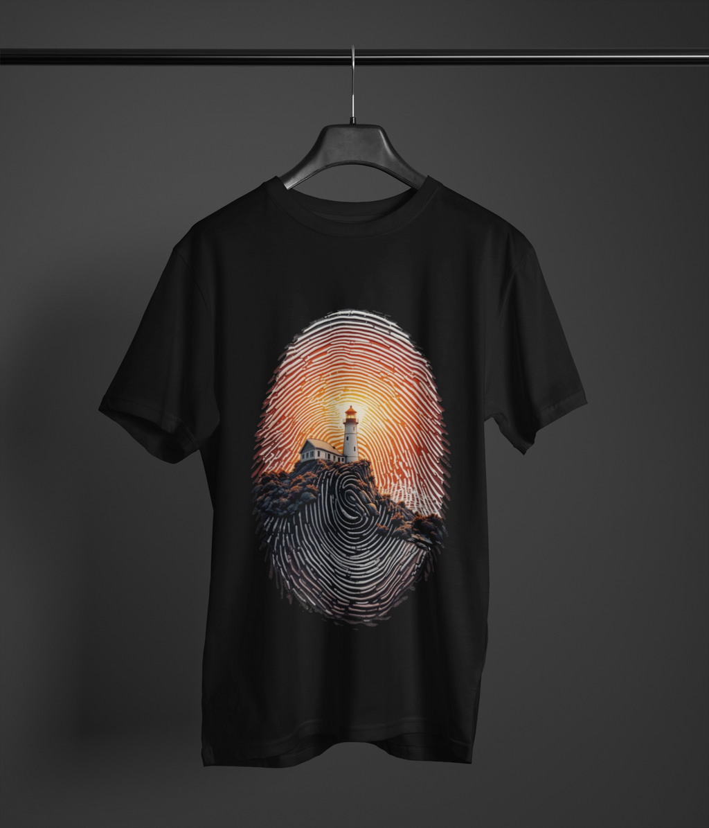 Lighthouse Fingerprint Art Graphic T-Shirt